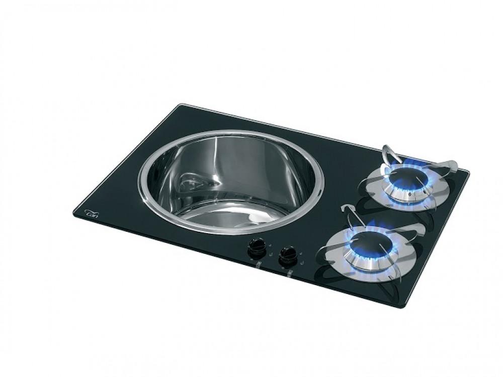 CAN Kookplaat+Spoelbak PV1360 Crystal 2 br. Piezo