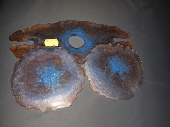 Wijnfleshouder met 2 onderzetters blauw / brons