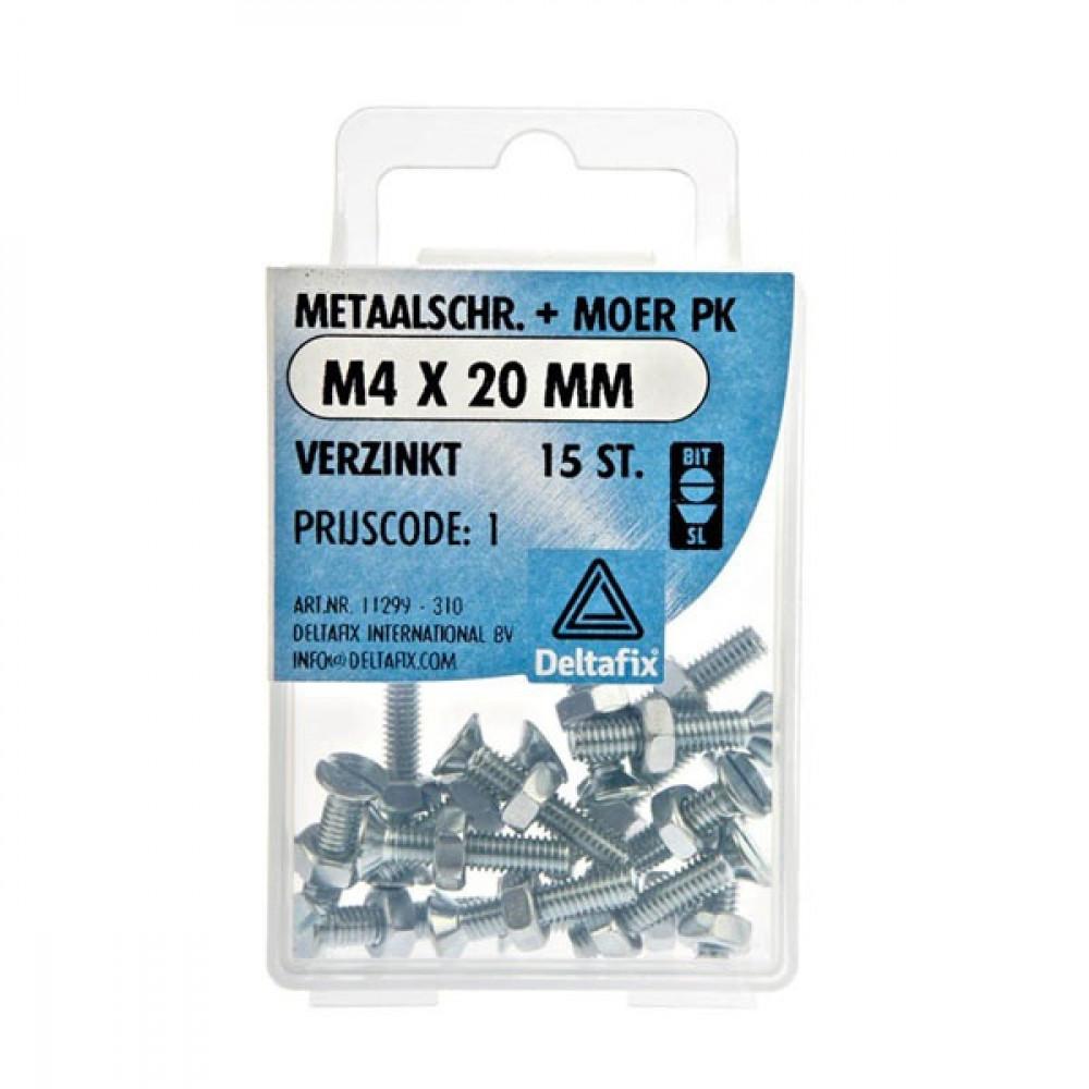 Metaalschroef + Moer PK Verzinkt M4x20mm 15st