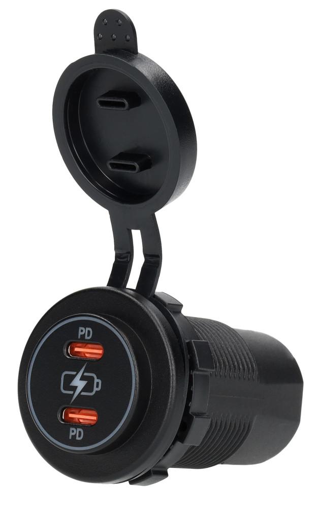 Power Line Contactdoos USB-A QC3.0 + USB-C QC4.0 Lader