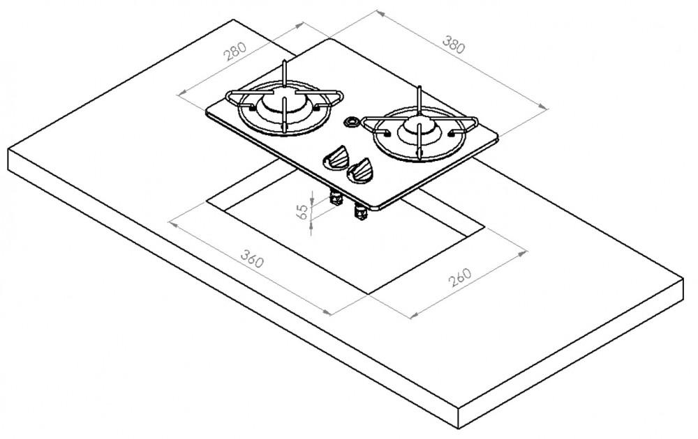 Kookplaat 2-Pits 380x280